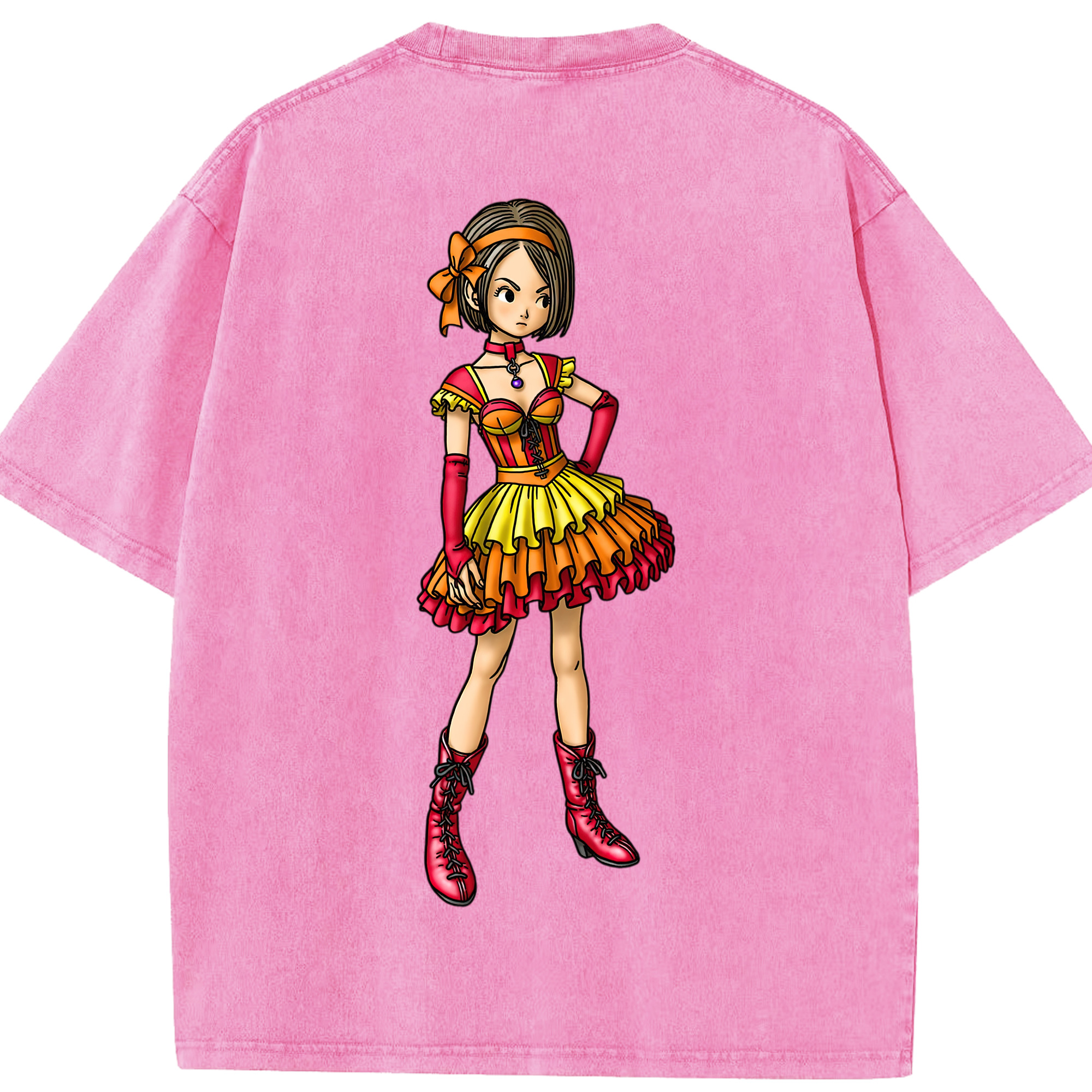 （画像用） ドラゴンクエスト Doragon Kuesuto Dragon Quest 綿100% ヴィンテージ風 半袖Tシャツ（背面プリント）